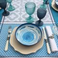 Rectangular Jacquard tablecloth "Marius" blue , by Tissus Toselli