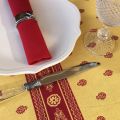Square Jacquard tablecloth "Vaucluse" red and yellow, by Tissus Toselli