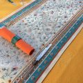 Jacquard table runner "Roussillon" ocre and turquoise Tissus Tosseli
