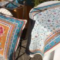 Jacquard table runner "Roussillon" ocre and turquoise Tissus Tosseli