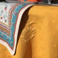 Round jacquard damask tablecloth "Delft" golden yellow