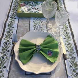 Jacquard table runner olives "Castillon" ecru and green Tissus Tosseli