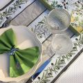 Chemin de table Jacquard olives "Nyons" écru et vert Tissus Tosseli