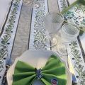 Chemin de table Jacquard olives "Nyons" écru et vert Tissus Tosseli