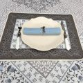 Set de table Jacquard "Aubrac" taupe et bleu Tissus Toselli, Nice