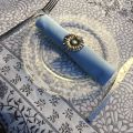 Jacquard-webbed tablecloth  "Aubrac" taupe and pale blue, Tissus Toselli