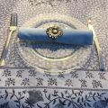 Jacquard-webbed tablecloth  "Aubrac" taupe and pale blue, Tissus Toselli