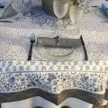 Jacquard-webbed tablecloth  "Aubrac" taupe and pale blue, Tissus Toselli