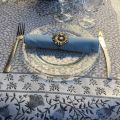 Jacquard-webbed tablecloth  "Aubrac" taupe and pale blue, Tissus Toselli