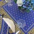 Quilted cotton table cover "Bastide" blue and yellow