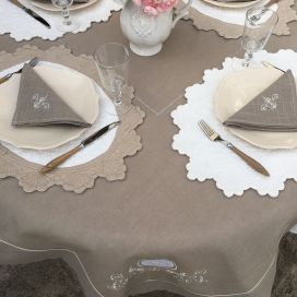 Square linen and polyester tablecloth "Versailles" linen color