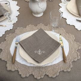 Rectangular linen and polyester tablecloth "Versailles" linen color