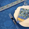 Jacquard round tablecloth, cotton and polyester "Delft" blue