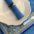 Jacquard table runner ou square table mats, Delft, bordure "Clos des Oliviers" blue