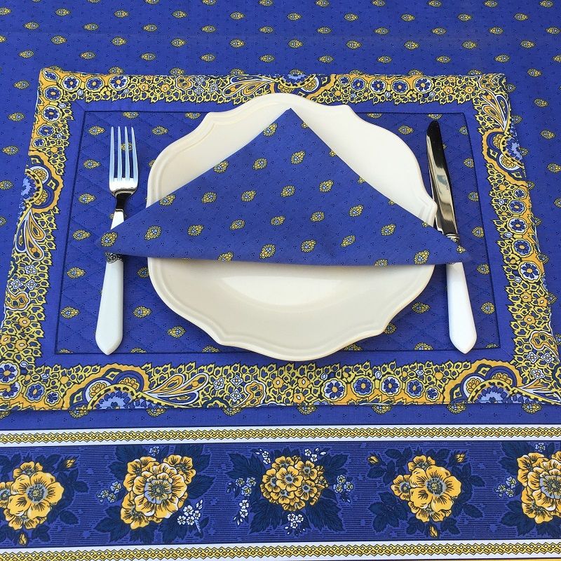 Bordered quilted placemats "Bastide" blue and yellow, by Marat d'Avignon