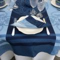 Rectangular Jacquard polyester tablecloth "Barcelone" blue navy from "Sud Etoffe"