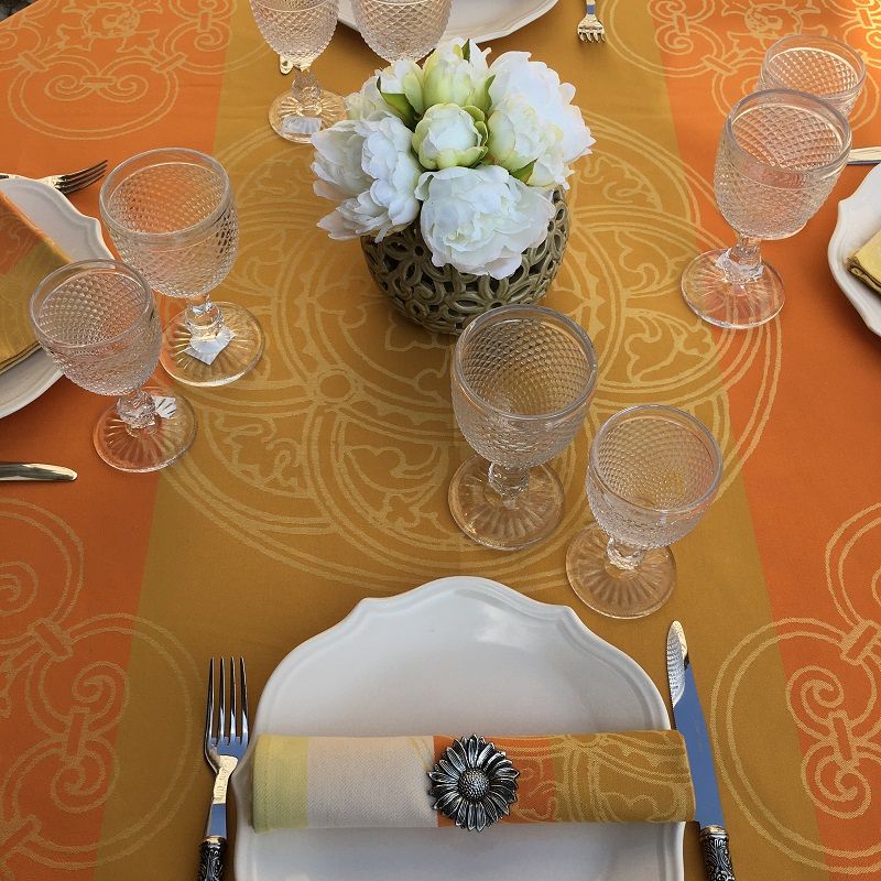 Rectangular Jacquard polyester tablecloth "Barcelone" golden from "Sud Etoffe"