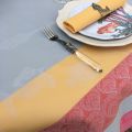 Rectangular Jacquard polyester tablecloth "Ocean" grey and corail from "Sud Etoffe"