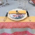 Rectangular Jacquard polyester tablecloth "Ocean" grey and corail from "Sud Etoffe"