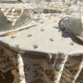 Round cotton tablecloth "Moustiers" red birds