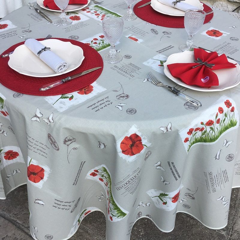 Round Tablecloth In Cotton Poppies, 90 Inch Round Tablecloths Cotton