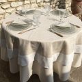 Linen and polyester tablecloth "Coeurs brodés" linen and white bordure