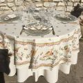 Round tablecloth in cotton "Moustiers" red birds, by TISSUS TOSELLI