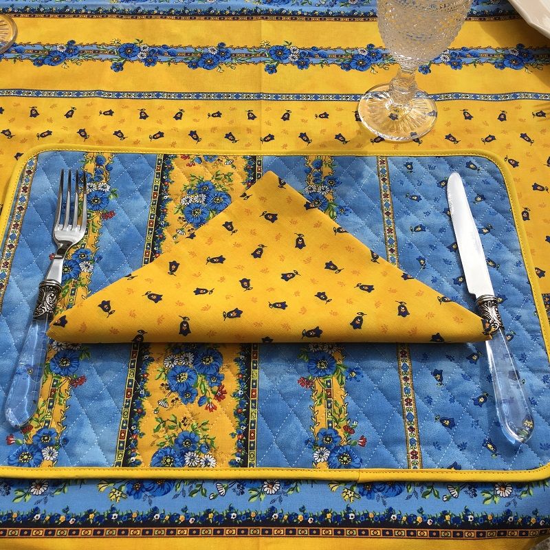 Quilted cotton placemat "Tradition" blue and yellow "Marat d'Avignon"