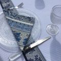 Jacquard table runner or square table mats, white, bordure "Bastide" blue and white