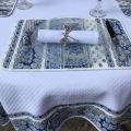 Square Jacquard tablecloth white, bordure "Bastide" blue and white
