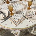 Quilted cotton table cover "Moustiers" ecru and pink