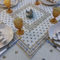 Quilted cotton table cover "Moustiers" ecru and blue