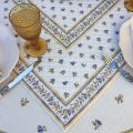 Quilted cotton table cover "Moustiers" ecru and blue