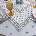 Quilted cotton table cover "Moustiers" ecru and blue