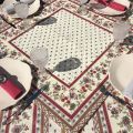 Quilted cotton table cover "Avignon" ecru and red