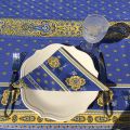 Quilted cotton table runner "Bastide" blue and yellow by Marat d'Avignon