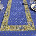 Chemin de table en coton matelassé "Bastide" bleu et jaune, Marat d'Avignon