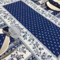 Chemin de table en coton matelassé "Avignon" bleu et blanc, Marat d'Avignon