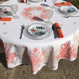 Round tablecloth in cotton "Lagon" orange et corail from Tissus Toselli