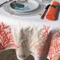 Nappe provençale ronde en coton "Lagon" orange et corail Tissus Toselli