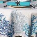 Nappe ronde en coton enduit "Corail" bleu et turquoise Tissus Toselli