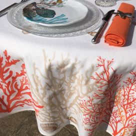 Rectangular tablecloth in cotton "Lagon" orange et corail from Tissus Toselli