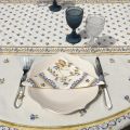 Quilted cotton table runner "Moustiers" ecru and blue by Tissus Toselli
