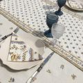Quilted cotton table runner "Moustiers" ecru and blue by Tissus Toselli