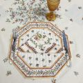 Octogonal quilted placemats "Moustiers" ecru and pink, by Tissus Toselli