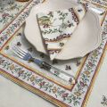 Bordered quilted placemats "Moustiers" ecru and rose, by Tissus Toselli