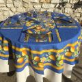 Round tablecloth in cotton "Lemons" yellow and blue by TISSUS TOSELLI