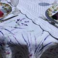 Table runner, Boutis fashion "Rosace" white color