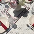 Round tablecloth in cotton "Calisson" ecru and red by TISSUS TOSELLI