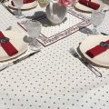 Round tablecloth in cotton "Calisson" ecru and red by TISSUS TOSELLI